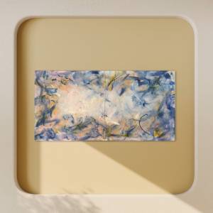 Abstraktes verträumtes Diptychon Bild „Cloud 9“ - Original Kunst - 50x100cm - Acryl Kunst - Interior - blau, gold, rosa, Bild 1