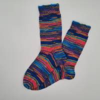 Gestrickte dickere Socken in blau bunt,Gr. 40/41,Stricksocken,Kuschelsocken aus 6 fach Sockenwolle handgestrickt Bild 1