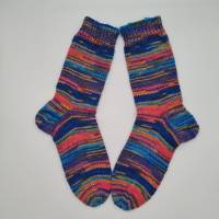 Gestrickte dickere Socken in blau bunt,Gr. 40/41,Stricksocken,Kuschelsocken aus 6 fach Sockenwolle handgestrickt Bild 2