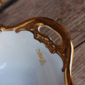 ovale Schale Obstschale Goldauflage goldenes Rosendekor Lenz Porzellan Sonneberg 90er Jahre Bild 4