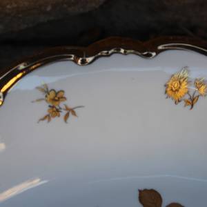 ovale Schale Obstschale Goldauflage goldenes Rosendekor Lenz Porzellan Sonneberg 90er Jahre Bild 5