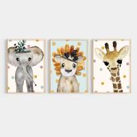 Bilder für Kinder, Poster Kinderzimmer mit Elefant Löwe und Giraffe, Babyzimmer Bilder Bild 2