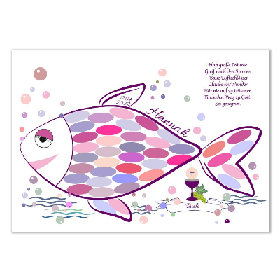 Gästebuch Poster Personalisierbar mit Namen zur Taufe Kommunion Konfirmation Fisch Pink Nr-421