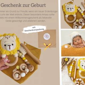 Geschenk zur Geburt · Baby Geschenk Löwe · Babygeschenk Rassel Löwe | Baby Geschenk-Set zur Geburt mit Personalisierung Bild 3