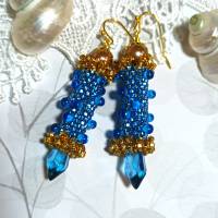 Ohrringe blau Glasperlen handgemacht goldfarben cobalt Bild 1