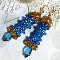 Ohrringe blau Glasperlen handgemacht goldfarben cobalt Bild 3