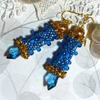 Ohrringe blau Glasperlen handgemacht goldfarben cobalt Bild 4