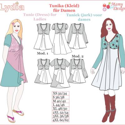"LYDIA" Schnittmuster Tunika, Shirt, Top, Kleid Damen, e-book von Mamu-Design