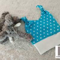 Babymütze Knotenmütze türkis mit weißen Sternen 3 - 6 Monate Bild 1