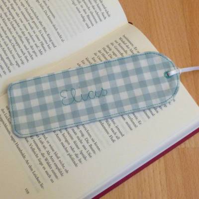Lesezeichen aus Biobaumwolle mit Name – 6 Farben, handgenäht, personalisierbar
