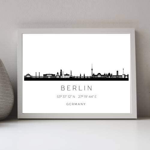 Poster BERLIN SKYLINE mit Koordinaten | Heimat Stadt | Stadtposter | Personalisiert | Sehenswürdigkeiten Geschenk | Kuns