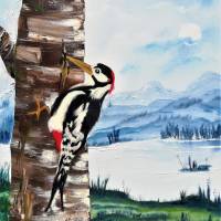 Buntspecht - Tiergemälde, Originalgemälde in Öl auf Leinwand Keilrahmen, 40 x 50 cm Bild 1