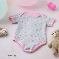 Babybody hellgrau-rosa Kurzarm, Unterziehbody für Babys, Body Amerikanischer Ausschnitt, Body mit Hasen und Enten Bild 3