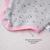 Babybody hellgrau-rosa Kurzarm, Unterziehbody für Babys, Body Amerikanischer Ausschnitt, Body mit Hasen und Enten Bild 6