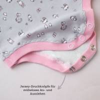 Babybody hellgrau-rosa Kurzarm, Unterziehbody für Babys, Body Amerikanischer Ausschnitt, Body mit Hasen und Enten Bild 7