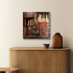 Rustikale Harmonie: Einzigartiges Modernes Abstraktes Acrylbild auf Leinwand Industriestil | 50x50cm | schwarz, weiß, gr Bild 4
