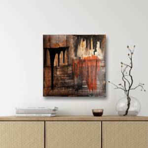 Rustikale Harmonie: Einzigartiges Modernes Abstraktes Acrylbild auf Leinwand Industriestil | 50x50cm | schwarz, weiß, gr Bild 5