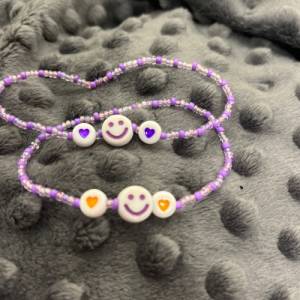 Freundschaftsarmbänder "Purple Smiley", Set aus 2, elastisch ohne Verschluss, Kinder, Kita, Grundschule, Kinderg Bild 3