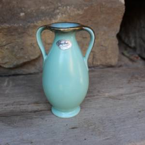 Jasba Amphore Vase 564 / 14 Henkelvase Uranglasur Goldrand mit Chip Keramik Art Deco 30er Jahre Bild 2