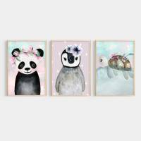 Bilder für Kinder, Poster Kinderzimmer mit Panda Pinguin und Schildkröte, Babyzimmer Bilder Bild 2