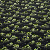 Stoff Baumwolle Jersey Bagger LKW schwarz neon grün braun bunt Kinderstoff Kleiderstoff Meterware Bild 3