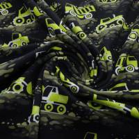 Stoff Baumwolle Jersey Bagger LKW schwarz neon grün braun bunt Kinderstoff Kleiderstoff Meterware Bild 4