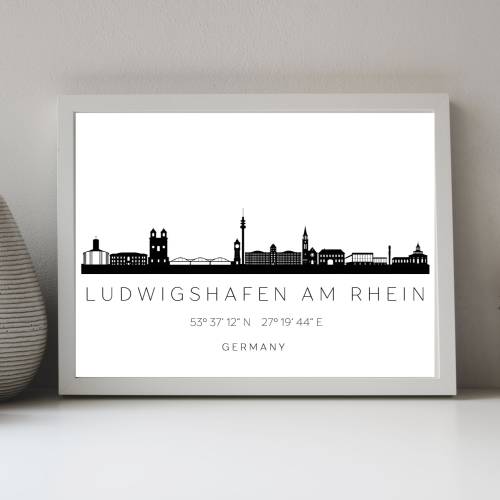 Poster LUDWIGSHAFEN am Rhein SKYLINE mit Koordinaten | Heimat Stadt | Stadtposter | Personalisiert | Sehenswürdigkeiten
