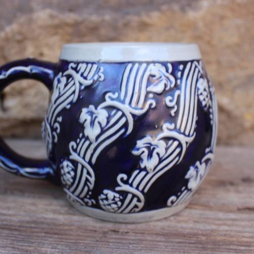 Art Deco Bierkrug 3709 Reinhold Merkelbach Hopfen Dekor Westerwälder Steinzeug  30er Jahre Germany