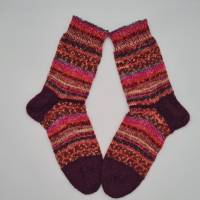 Gestrickte dickere Socken in Beeren Tönen,Gr. 40/41,Stricksocken,Kuschelsocken aus 6 fach Sockenwolle handgestrickt Bild 3