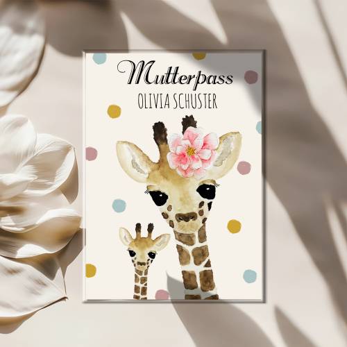 Mutterpasshülle Giraffe Baby mit Namen personalisiert, Geschenk Mutterschaft Schwangerschaft
