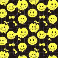 Stoff Baumwolle Sweatshirtstoff smilende Gesichter Design schwarz gelb Kinderstoff Kleiderstoff Hoodiestoff Bild 1
