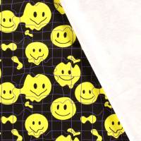 Stoff Baumwolle Sweatshirtstoff smilende Gesichter Design schwarz gelb Kinderstoff Kleiderstoff Hoodiestoff Bild 3