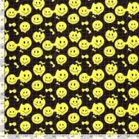 Stoff Baumwolle Sweatshirtstoff smilende Gesichter Design schwarz gelb Kinderstoff Kleiderstoff Hoodiestoff Bild 4