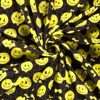 Stoff Baumwolle Sweatshirtstoff smilende Gesichter Design schwarz gelb Kinderstoff Kleiderstoff Hoodiestoff Bild 5