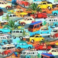 ♕Jersey Panel mit VW-Bus Bulli Palmen Hippie Flowers 3-teilig 75 x 150 cm ♕ Bild 3