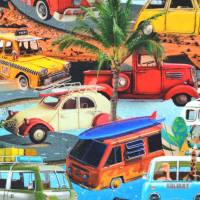 ♕Jersey Panel mit VW-Bus Bulli Palmen Hippie Flowers 3-teilig 75 x 150 cm ♕ Bild 4