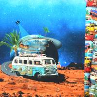♕Jersey Panel mit VW-Bus Bulli Palmen Hippie Flowers 3-teilig 75 x 150 cm ♕ Bild 6