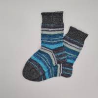 Gestrickte dickere Socken in blau grau,Gr. 36/37,Stricksocken,Kuschelsocken aus 6 fach Sockenwolle handgestrickt Bild 1