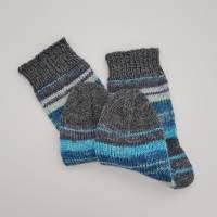 Gestrickte dickere Socken in blau grau,Gr. 36/37,Stricksocken,Kuschelsocken aus 6 fach Sockenwolle handgestrickt Bild 2