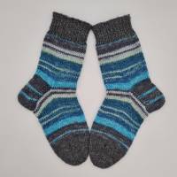 Gestrickte dickere Socken in blau grau,Gr. 36/37,Stricksocken,Kuschelsocken aus 6 fach Sockenwolle handgestrickt Bild 3
