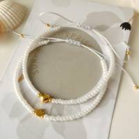 Armband aus weißen Miyuki Perlen mit Metallperle Herz oder Krone, Geschenkverpackung Bild 4