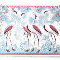 Nostalgie Postkarte Flamingo Blüten Blumen Geburtstagskarte  Glitterpostkarte Glückwunschkarte Bild 1