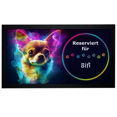 Futtermatte Chihuahua mit Name im Neon-Design Napfunterlage personalisiert