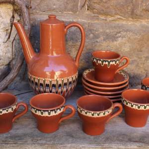 13 tlg. Kaffee Tee Service Pfauenauge bulgarische Majolika Keramik 60er 70er Jahre Bild 1