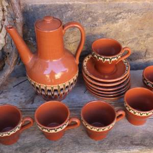 13 tlg. Kaffee Tee Service Pfauenauge bulgarische Majolika Keramik 60er 70er Jahre Bild 2