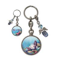 Metall Schlüsselanhänger mit Name und Meerjungfrau Motiv | abnehmbarer Schutzengel in 3 Farben zur Auswahl Bild 1