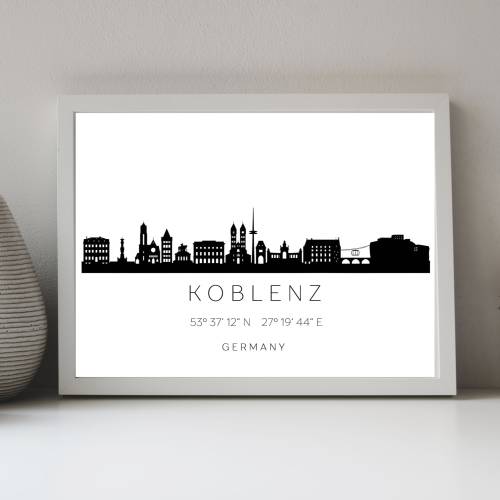 Poster KOBLENZ SKYLINE mit Koordinaten | Heimat Stadt | Stadtposter | Personalisiert | Sehenswürdigkeiten Geschenk | Kun