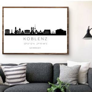 Poster KOBLENZ SKYLINE mit Koordinaten | Heimat Stadt | Stadtposter | Personalisiert | Sehenswürdigkeiten Geschenk | Kun Bild 4