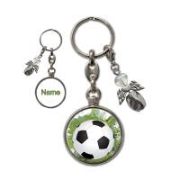 Metall Schlüsselanhänger mit Name und Fußball Motiv | abnehmbarer Schutzengel in 3 Farben zur Auswahl Bild 1