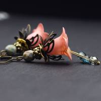 Blüten Ohrringe, rosa, blau, Blumenohrringe, antik bronze, Barock Bild 5